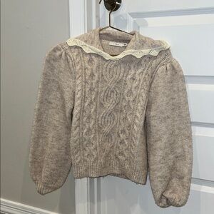 Lace Collared Cable Knit Folder Collar Elegant Sweater Blouse